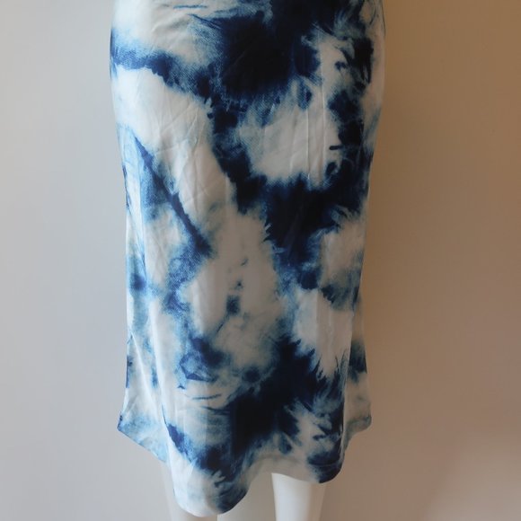 NWT Womens Lioness Off-White Blue Tie Dye Satin Midi Skirt Size S * - Picture 9 of 13